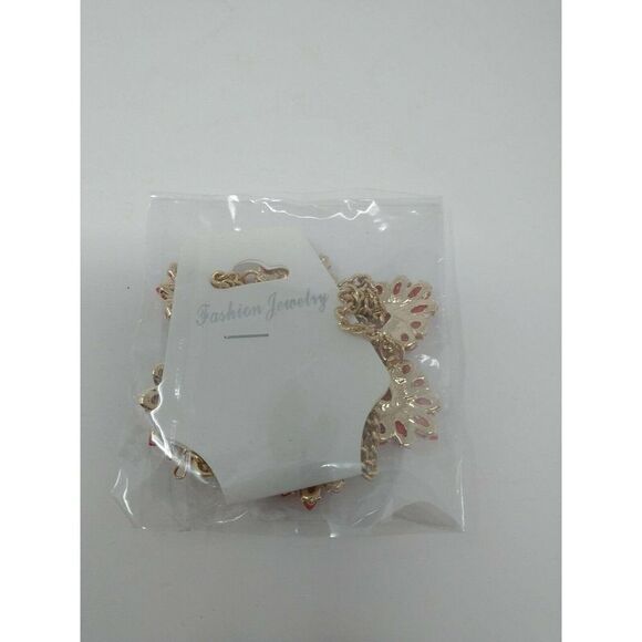 Coral Red Stone With Gold and CZ Accents Flower - Picture 2 of 5